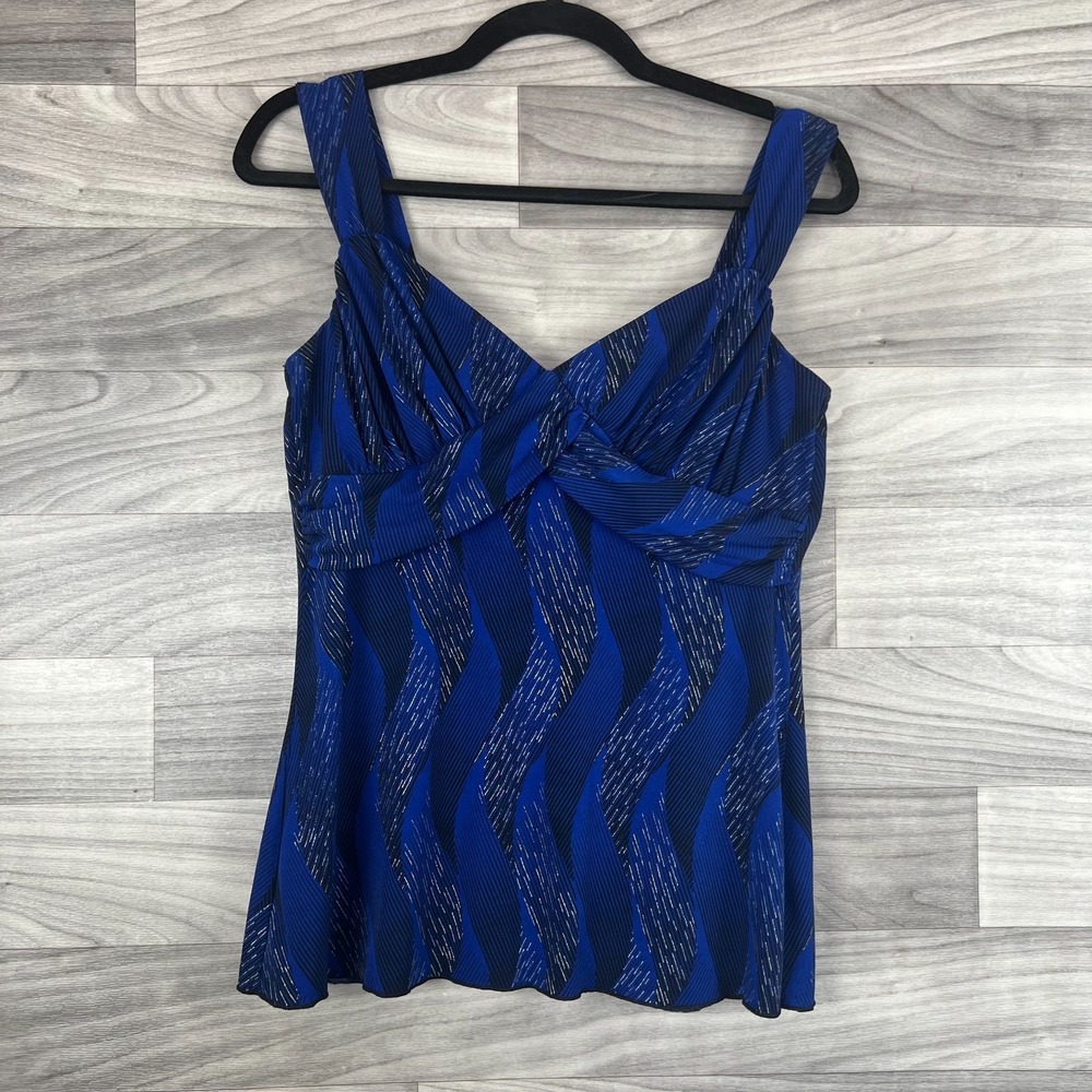 IZ Byer Camisole Top Womens L Navy Blue Wavy Stripe Ruffle Sleeveless Sweatheart - Picture 4 of 10